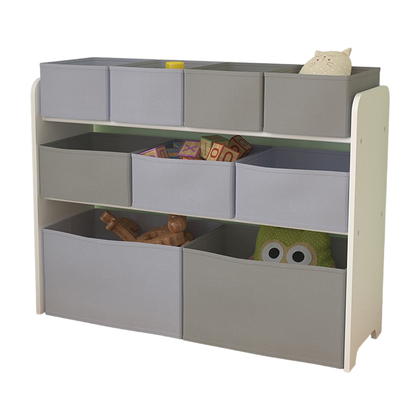 Organizzatore per giocattoli, scaffale per cameretta dei bambini, mobiletto, sezione con contenitori portaoggetti - Bianco, Grigio
