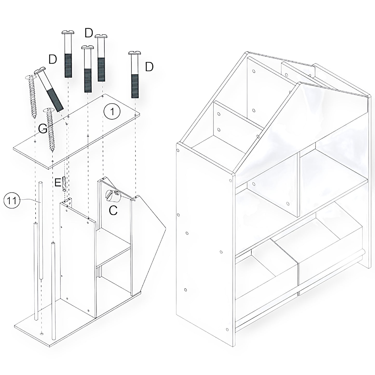 Mobile per Bambini GINGER HOME FOREST – Scaffale per Giocattoli e Libri con Lavagna e Contenitori, Design Casetta con Orsetto