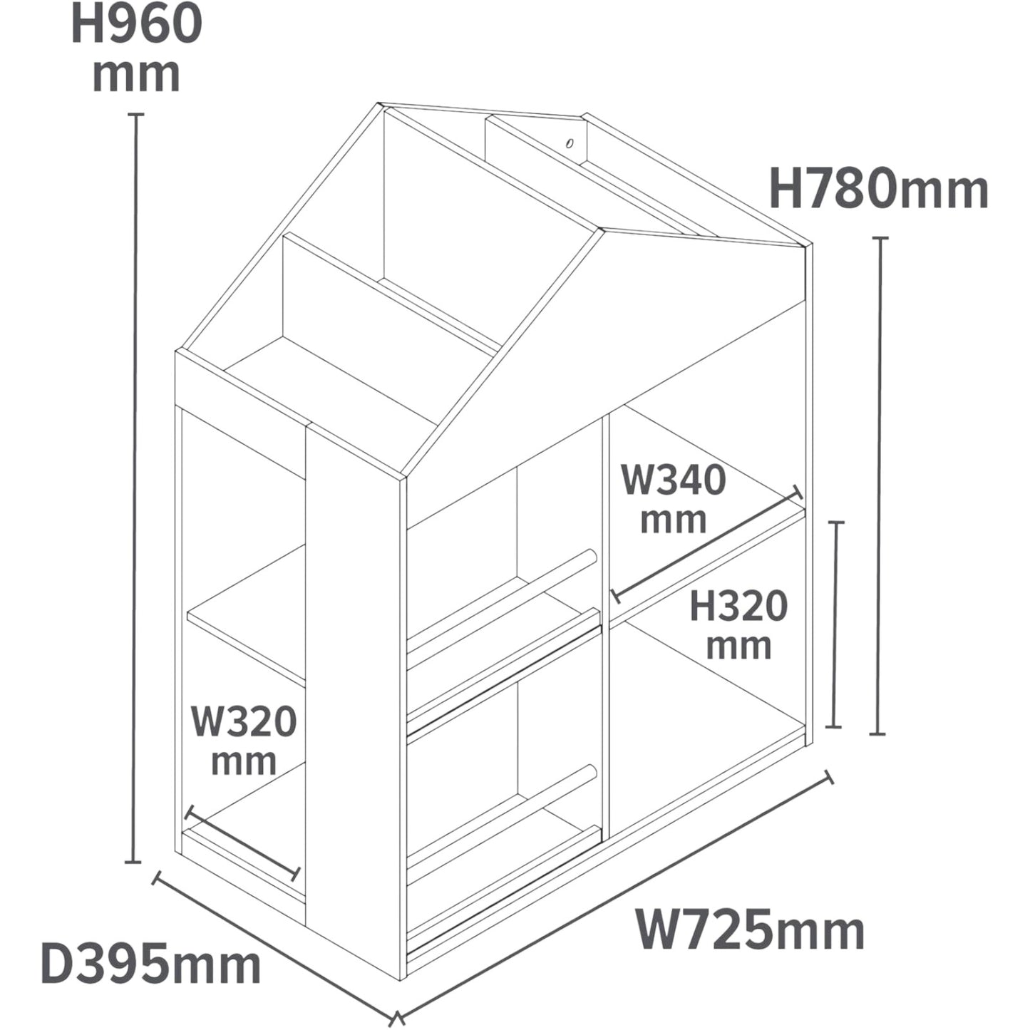 Scaffale per Giocattoli e Libri per Bambini GINGER HOME a Forma di Casetta con Lavagna, Montessori, Bianco, 72.5×40×95.8 cm