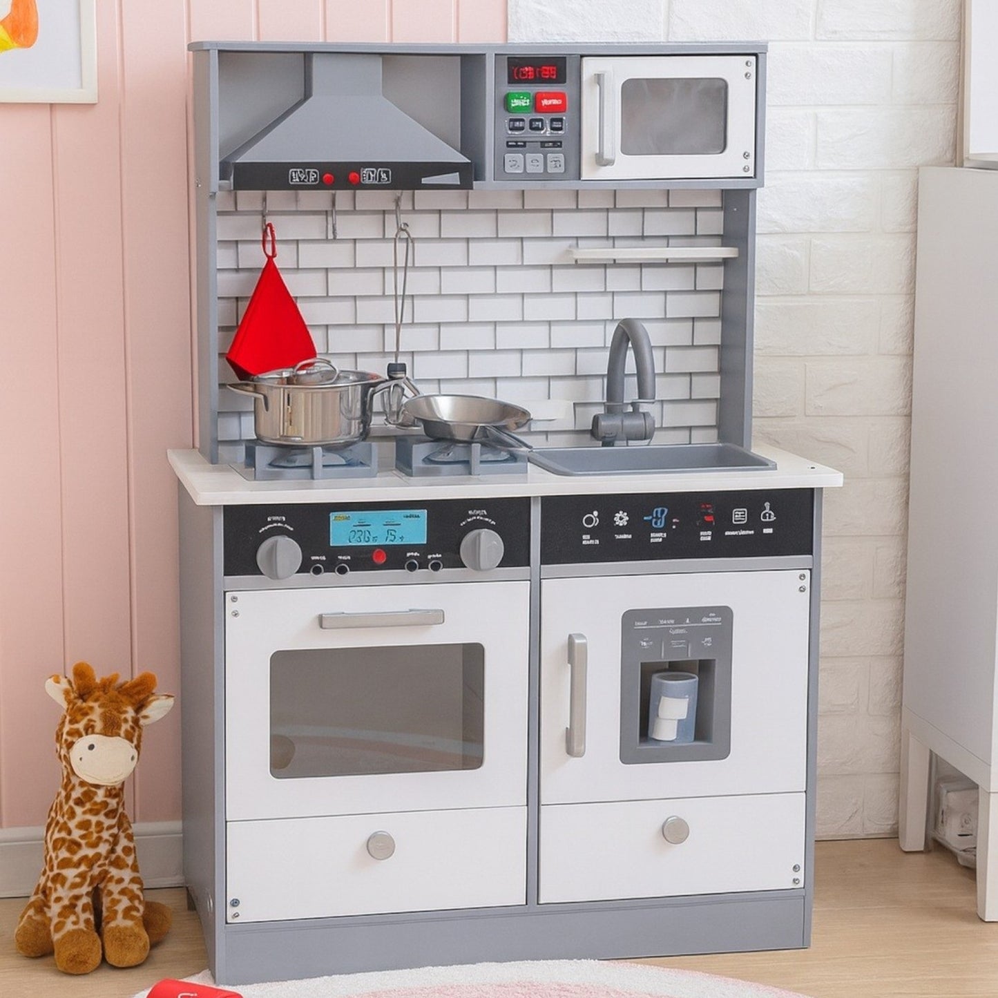 Cucina in legno per bambini GINGER HOME con suoni e luci, bianca W10C493J