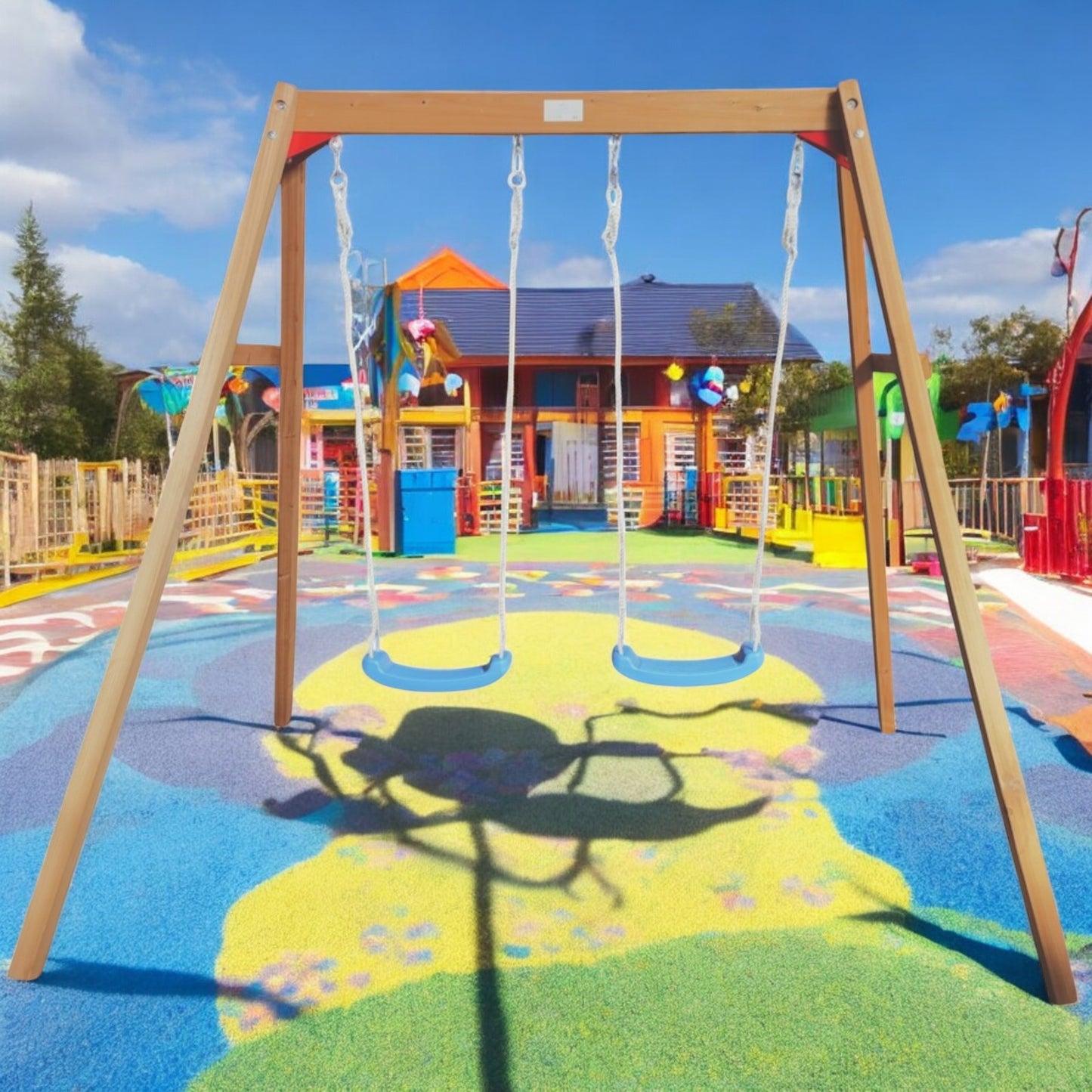 Altalena in legno per bambini GINGER HOME da giardino, doppia, 225x200x201 cm