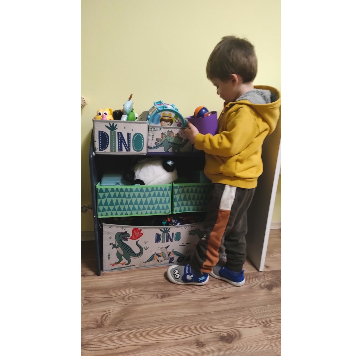 Детска Етажерка GINGER HOME, Органайзер за Играчки с Кутии за Съхранение DINOSAUR