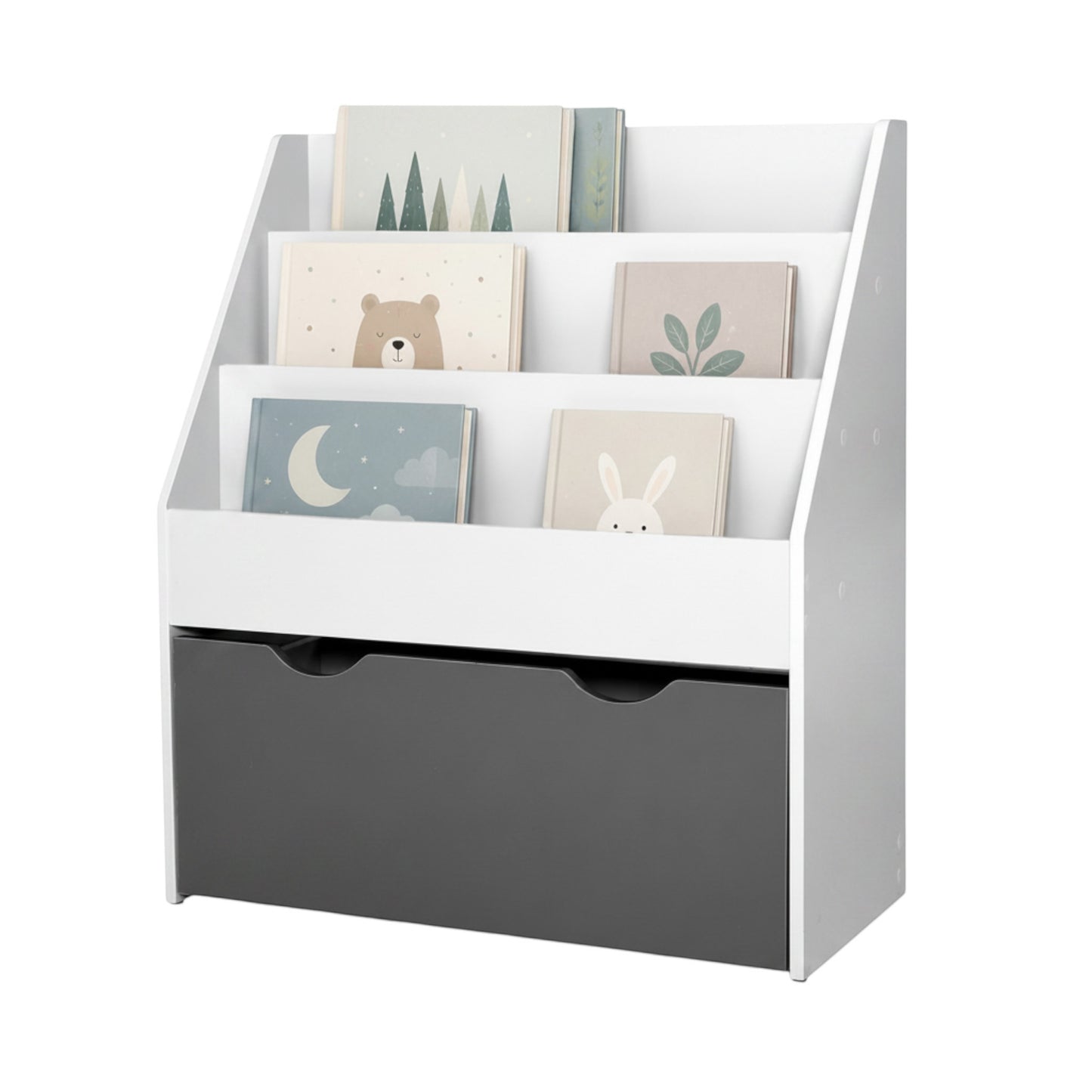 Детска Етажерка за Книги GINGER HOME, Бяла Библиотека с Чекмедже на Колелца, 63×30×70 см