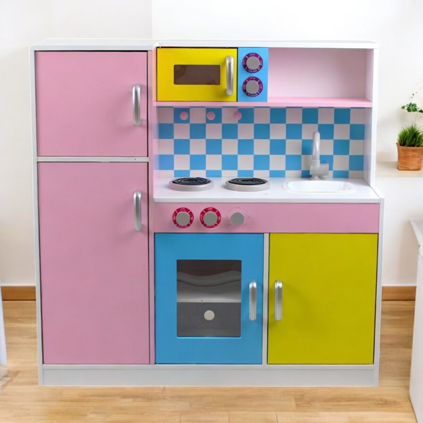 GINGER HOME Cucina per bambini, giocattolo in legno per giochi di ruolo con design colorato, dimensioni 90x30x90 cm