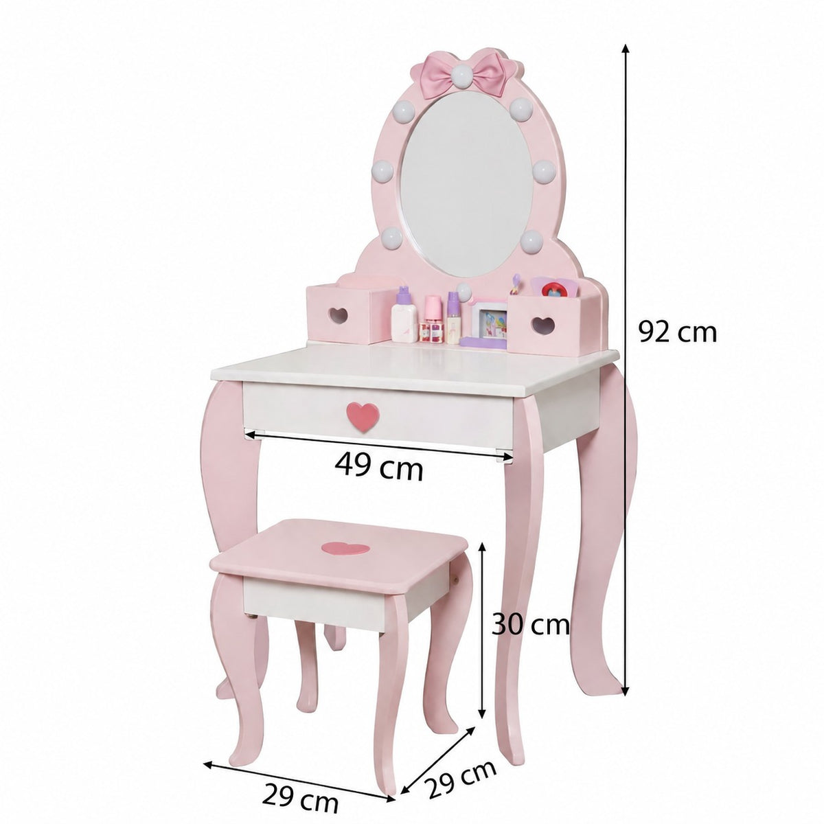 Toeletta per bambini in legno con specchio e luci GINGER HOME, rosa, 92 cm