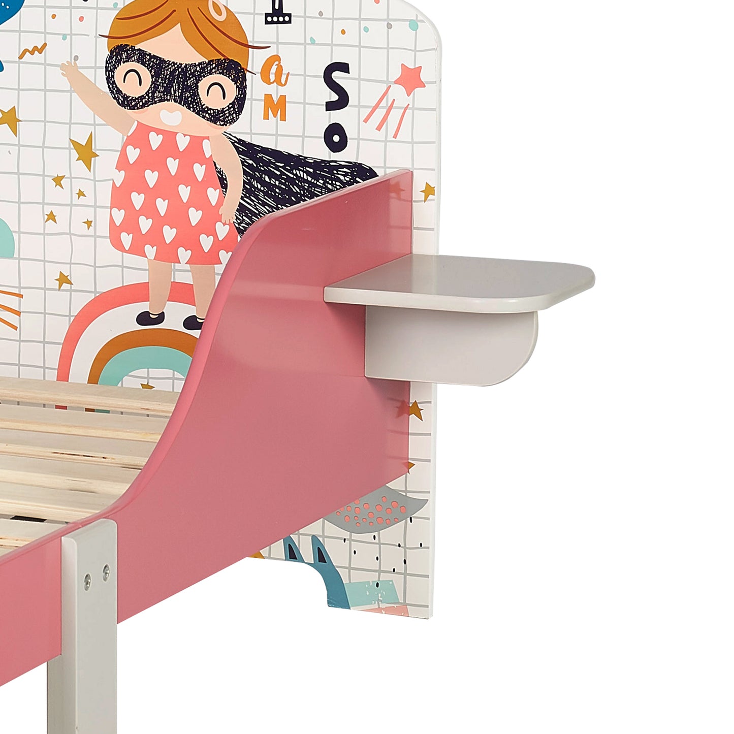 Letto per bambini in legno con protezione anticaduta, rete a doghe 140/70 cm, comodo supporto - SUPER GIRL