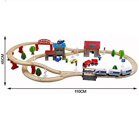 Trenino in legno per bambini GINGER HOME, 88 pezzi, locomotiva con batteria, 3+