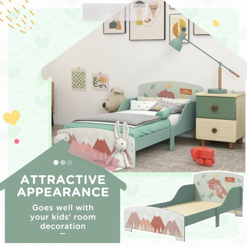 GINGER HOME Letto per bambini, protezione anticaduta, in legno, rete per materasso 70x140 cm, FOREST