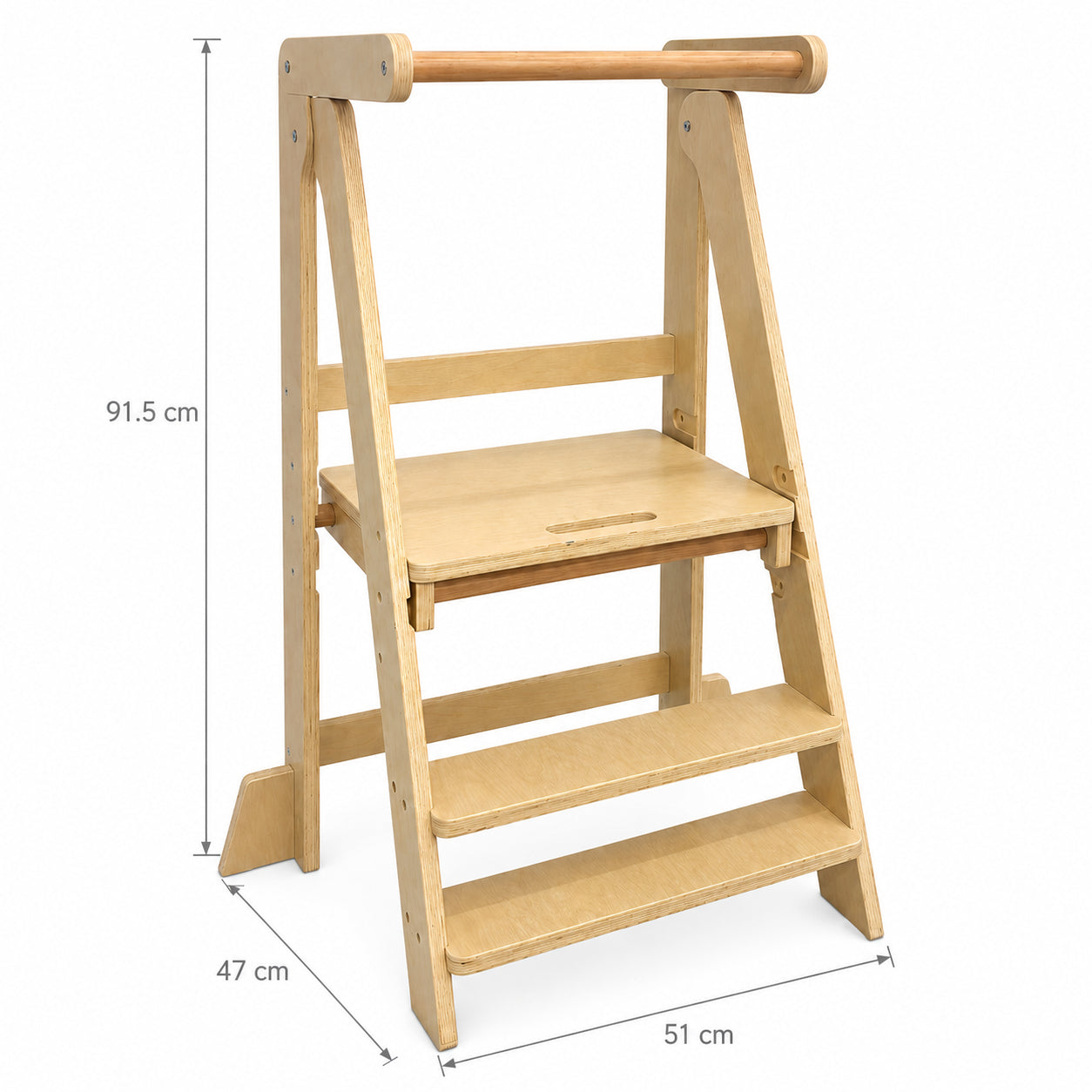 Размери на Монтесори кула за деца GINGER HOME 51x47x91.5 см сгъваема детска стълба от дърво
