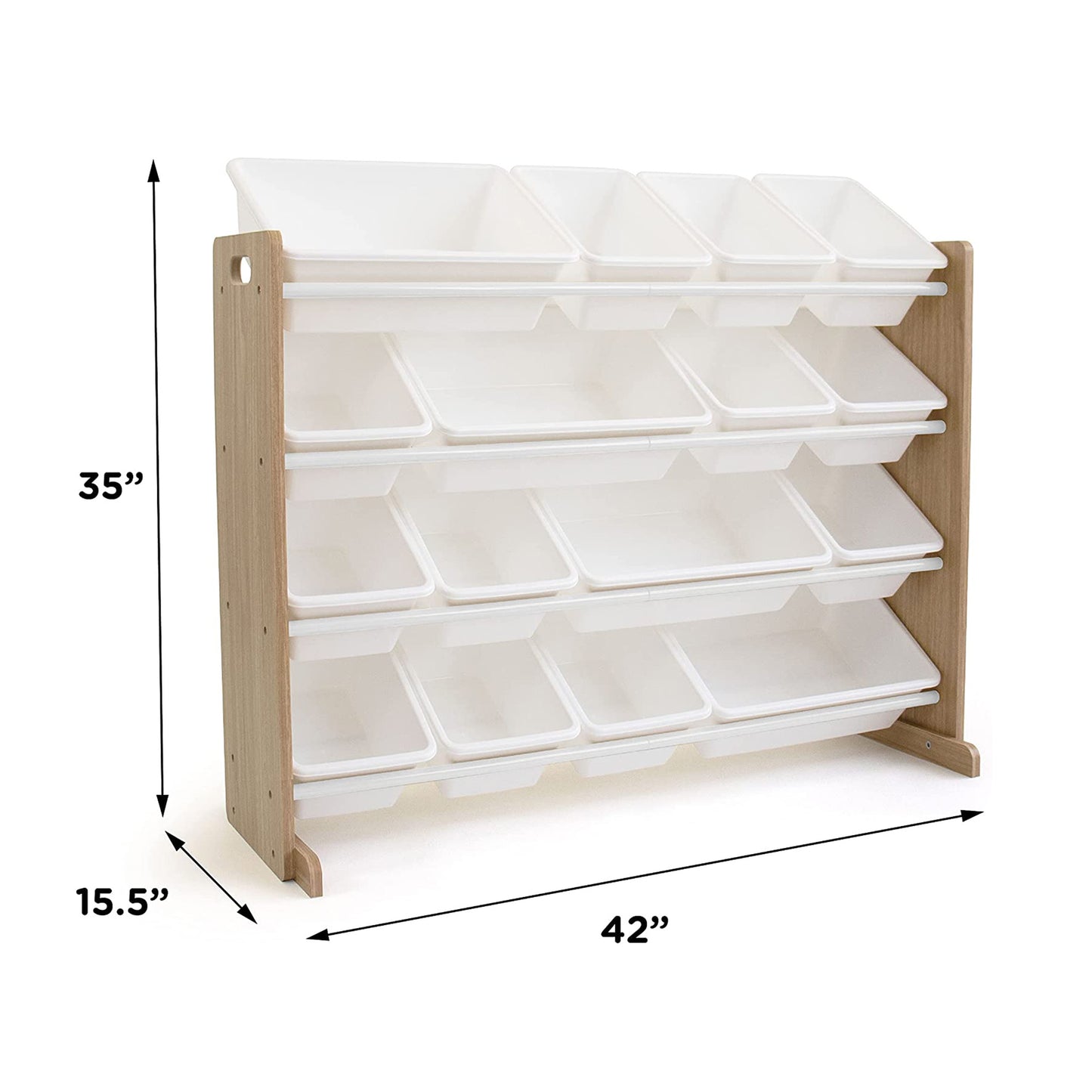 Wooden toy organizer on 4 levels with 16 storage boxes - WOOD/WHITE
