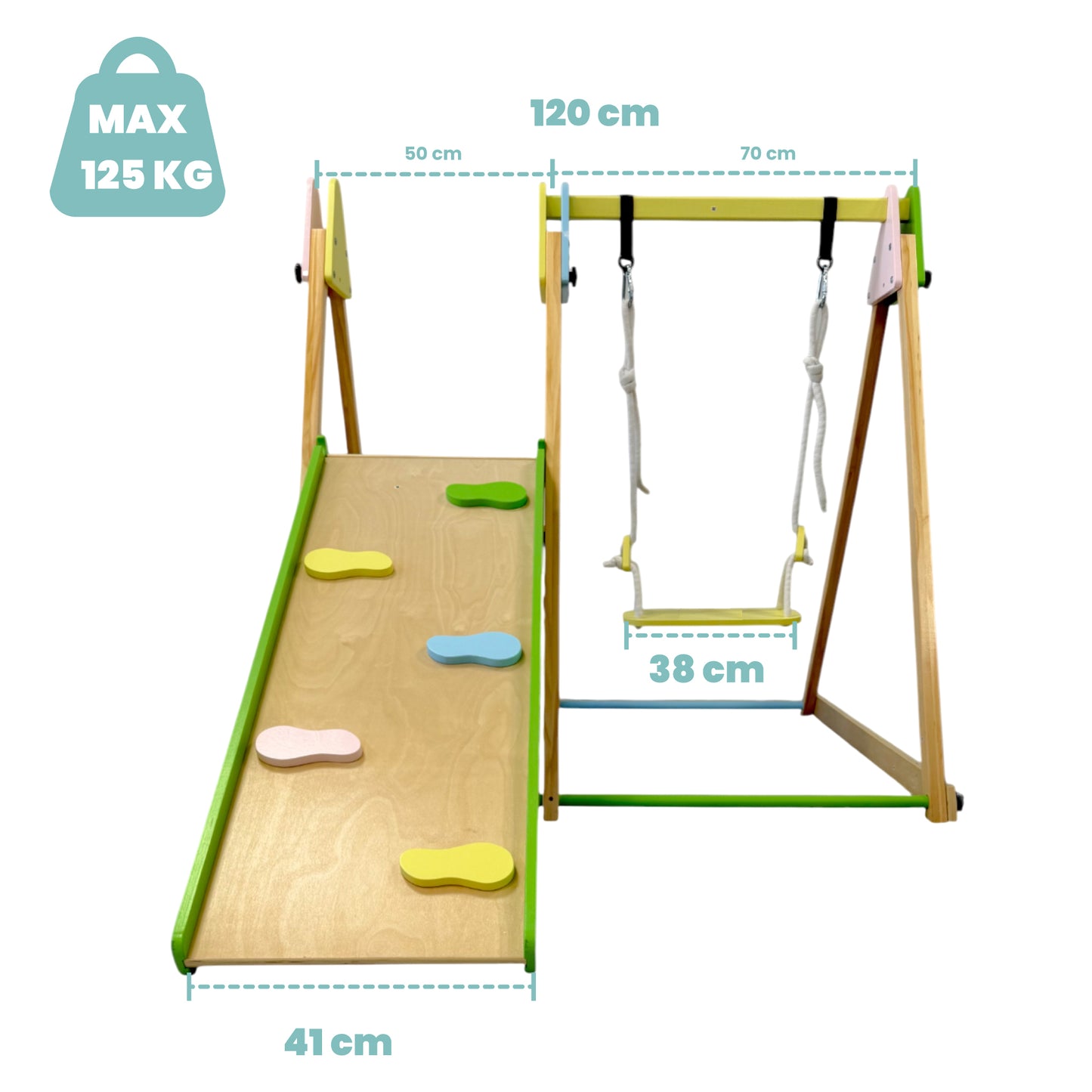 Triangolo Pikler (pickler) in legno per bambini 4 in 1: altalena, scivolo, struttura per arrampicata e rampa | Ginger Home