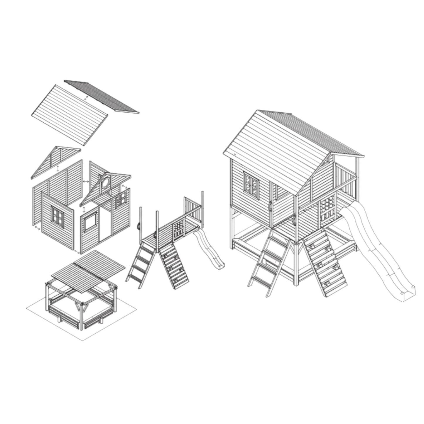 Голяма Детска Къща GINGER HOME с Пясъчник и Пързалка, за Игра на Открито в Двора и Градината, Дървена, 258х271.5х291 см.