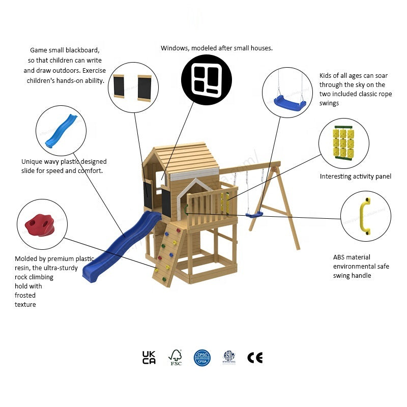 Размери на голяма детска дървена къщичка за двор 250x150x267 см