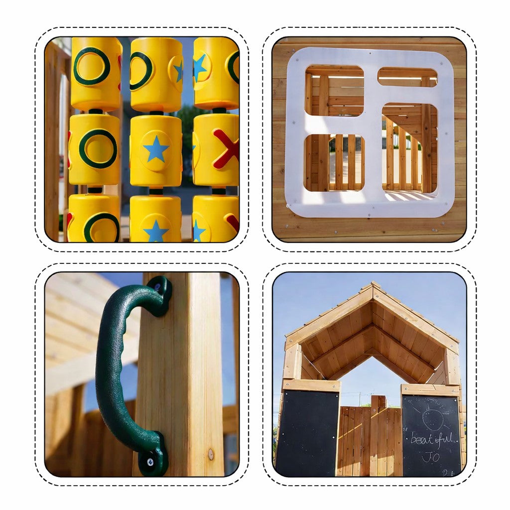 Елементи и функции на детска дървена къщичка – пързалка, люлки и аксесоари