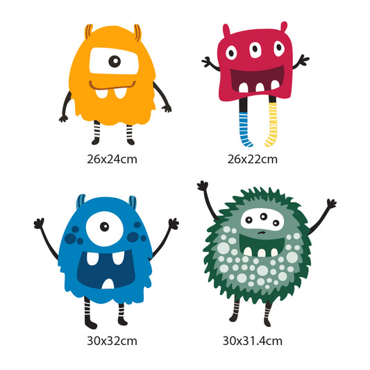 Set di 4 adesivi MONSTER per decorare la cameretta dei bambini, pareti, finestre, mobili