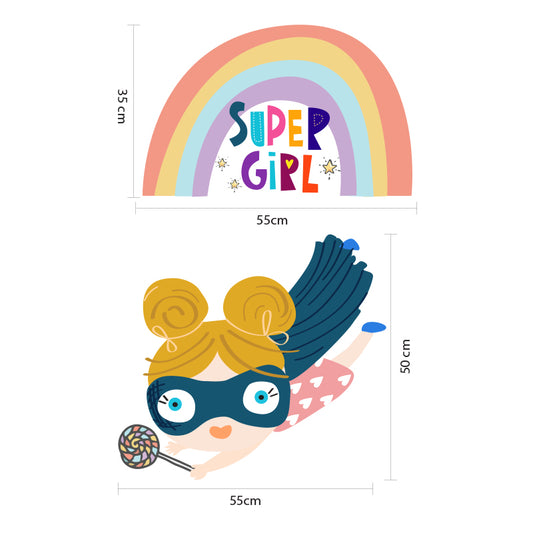Set di 2 adesivi SUPER GIRL per decorare la cameretta, la parete, la finestra, i mobili