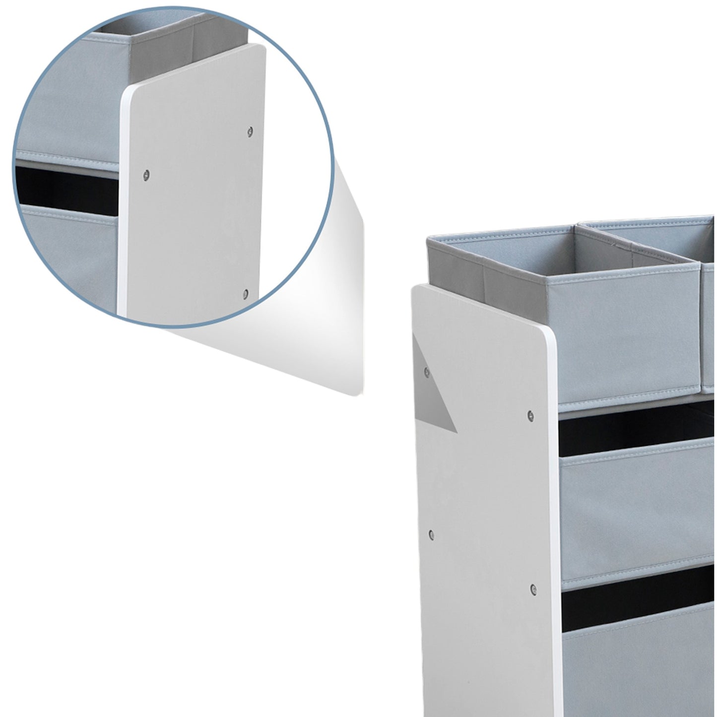 Organizzatore per giocattoli, scaffale per cameretta dei bambini, mobiletto, sezione con contenitori portaoggetti - Bianco, Grigio