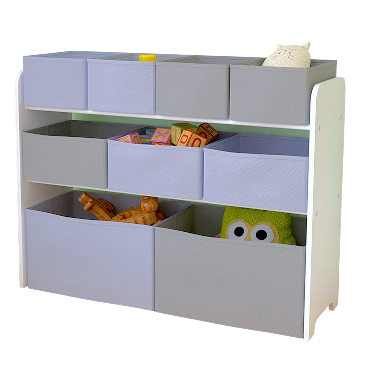 Organizzatore per giocattoli, scaffale per cameretta dei bambini, mobiletto, sezione con contenitori portaoggetti - Bianco, Grigio