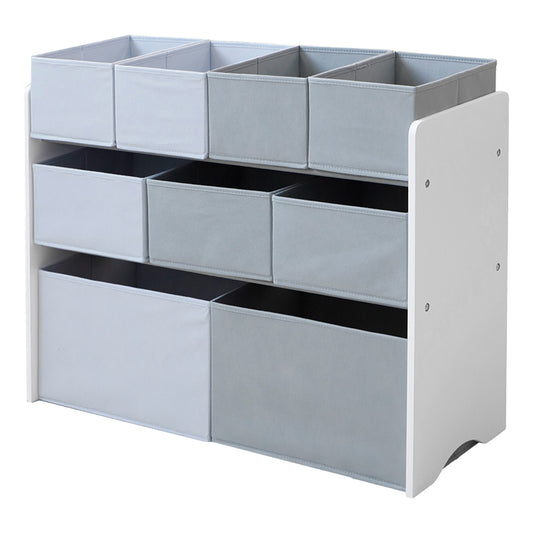 Organizzatore per giocattoli, scaffale per cameretta dei bambini, mobiletto, sezione con contenitori portaoggetti - Bianco, Grigio