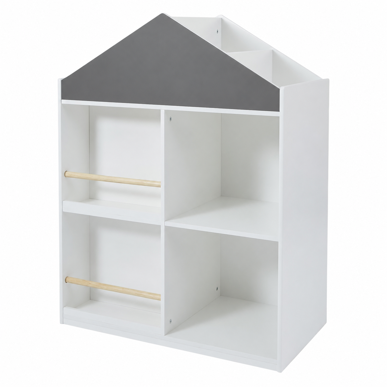 Scaffale per Giocattoli e Libri per Bambini GINGER HOME a Forma di Casetta con Lavagna, Montessori, Bianco, 72.5×40×95.8 cm