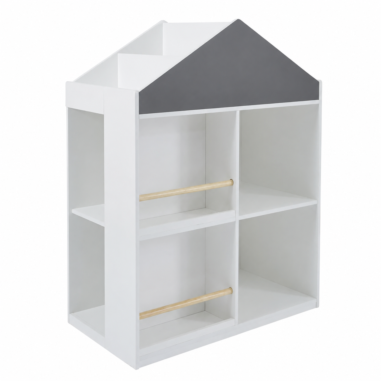 Scaffale per Giocattoli e Libri per Bambini GINGER HOME a Forma di Casetta con Lavagna, Montessori, Bianco, 72.5×40×95.8 cm