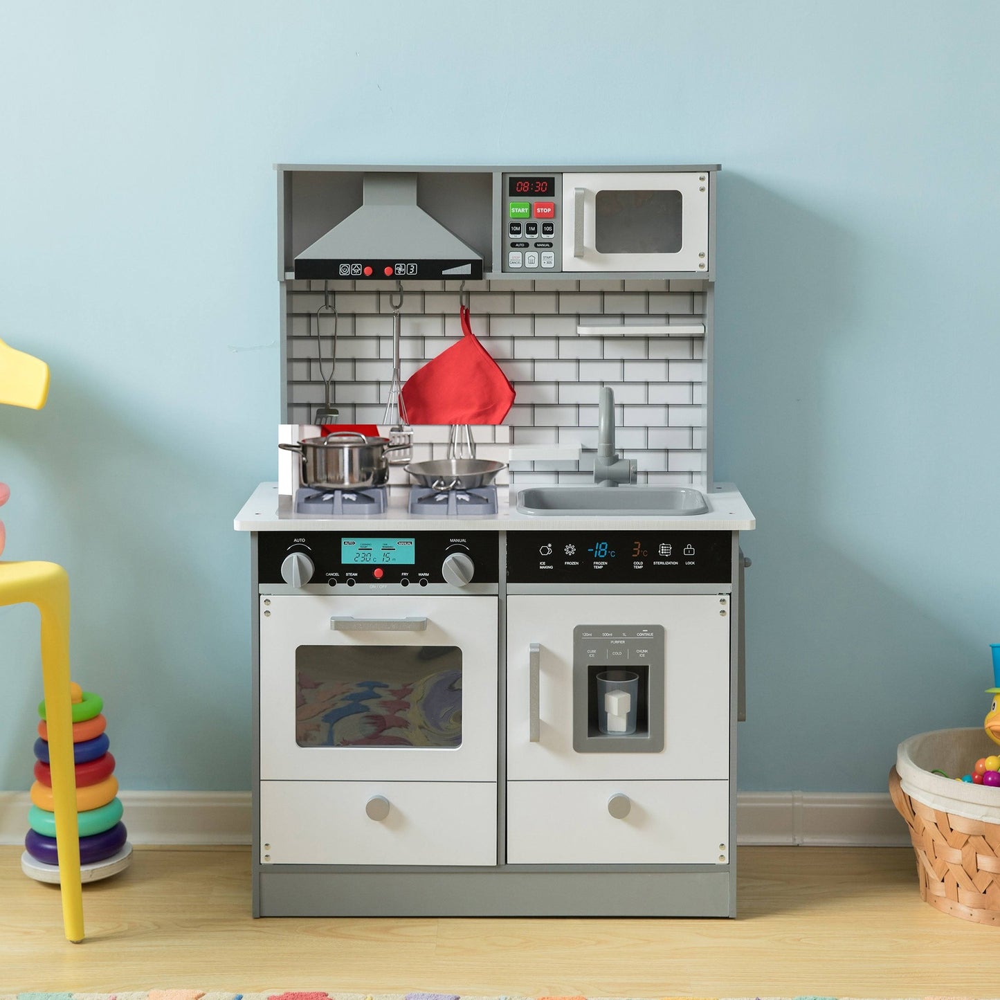 Cucina in legno per bambini GINGER HOME con suoni e luci, bianca W10C493J