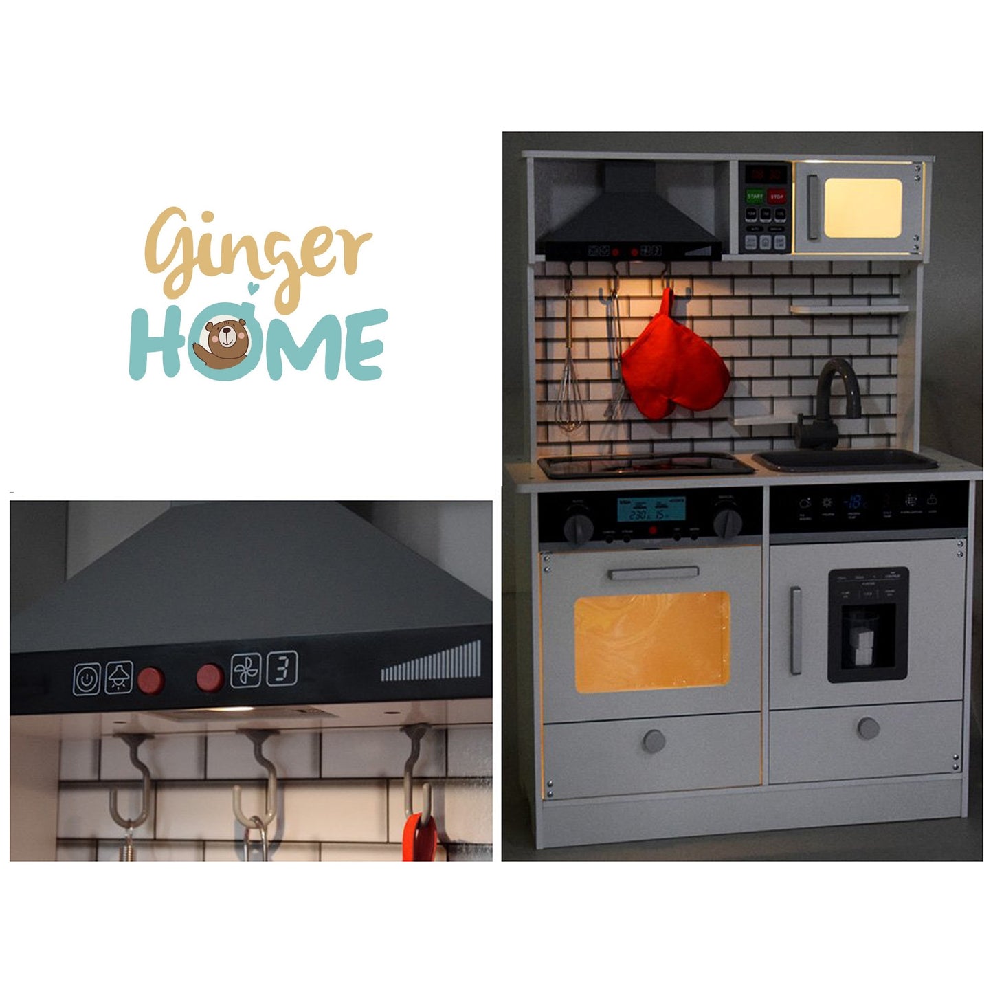 Cucina in legno per bambini GINGER HOME con suoni e luci, bianca W10C493J