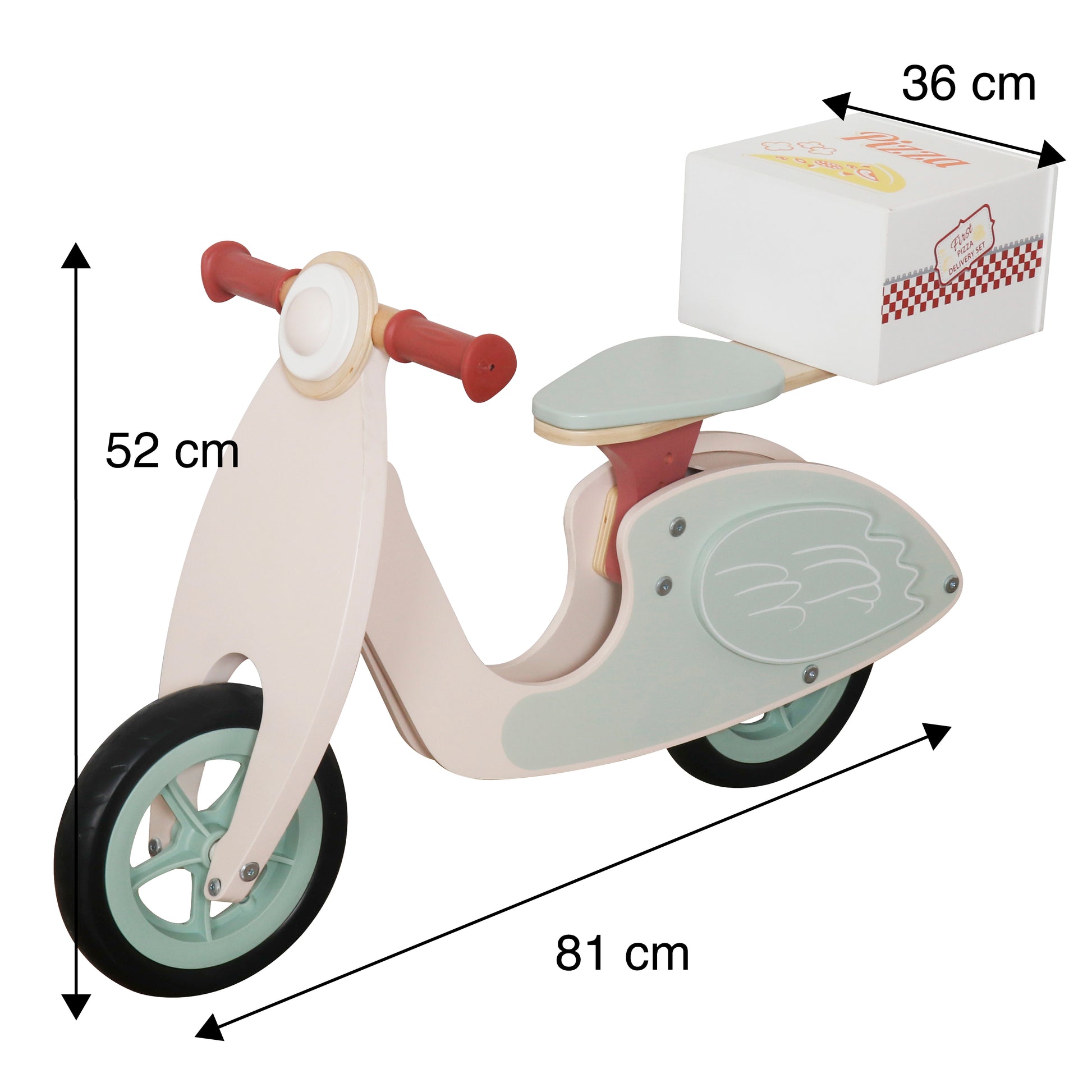 Размери на детско дървено баланс колело GINGER HOME 81x36x52 см