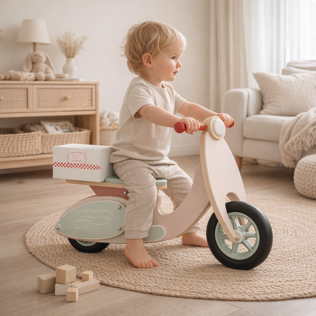 Дете кара детско дървено баланс колело GINGER HOME у дома
