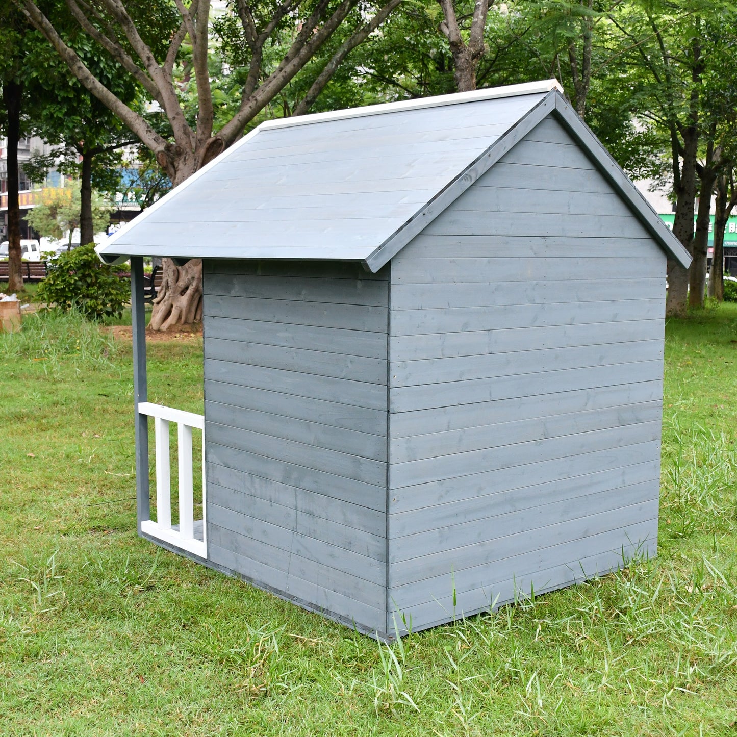 Дървена Детска Къща GINGER HOME, 139x143.5x149 см, за Игри на Открито в Двора и Градината