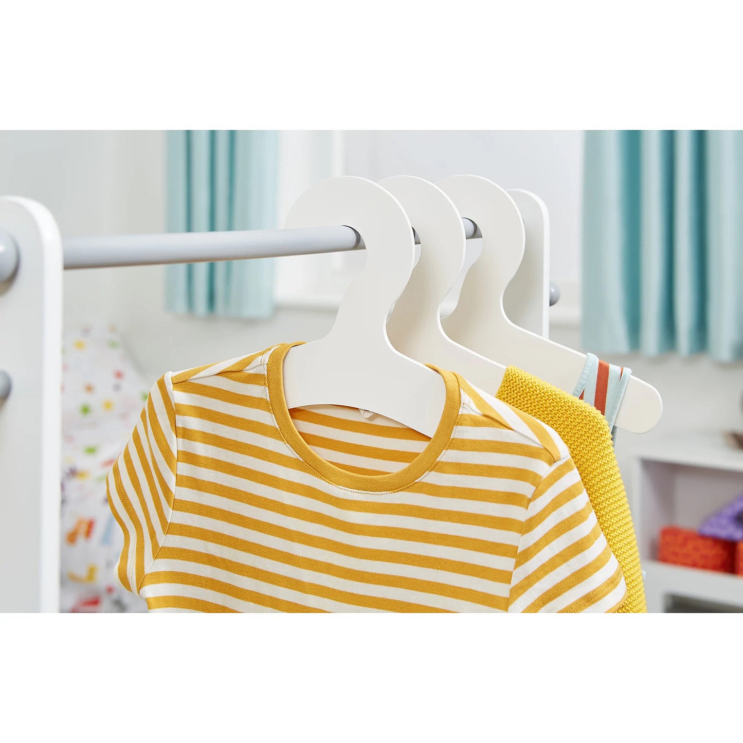 Children's wooden clothes rack with storage shelves - WHITE/GREY
