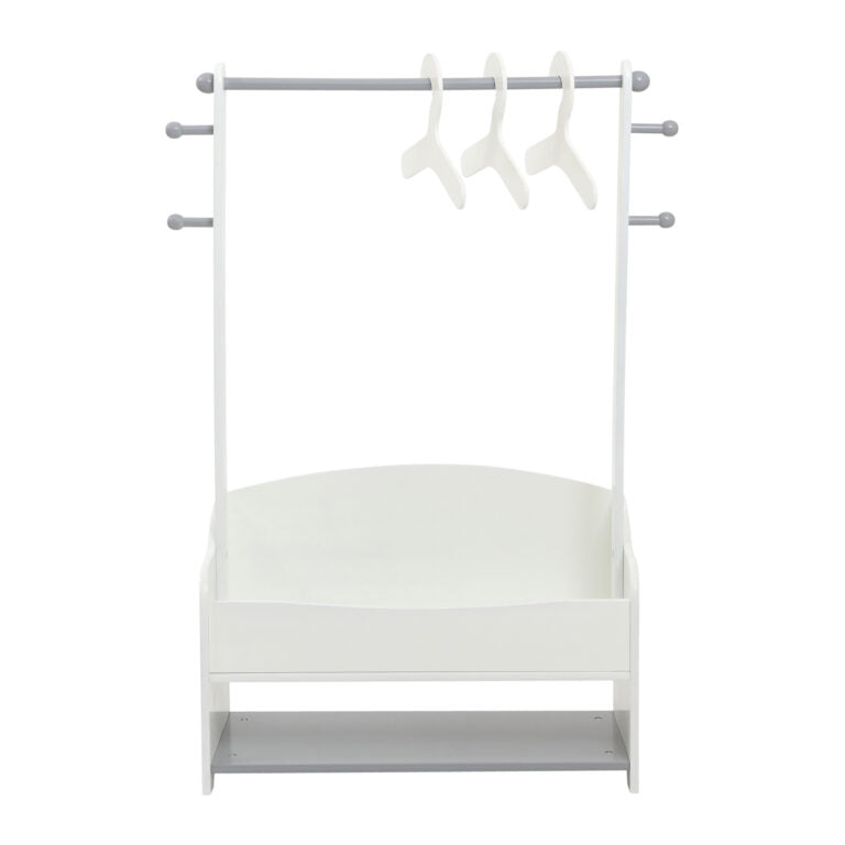 Children's wooden clothes rack with storage shelves - WHITE/GREY