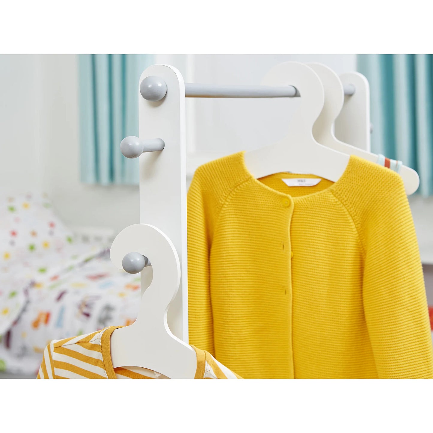 Children's wooden clothes rack with storage shelves - WHITE/GREY