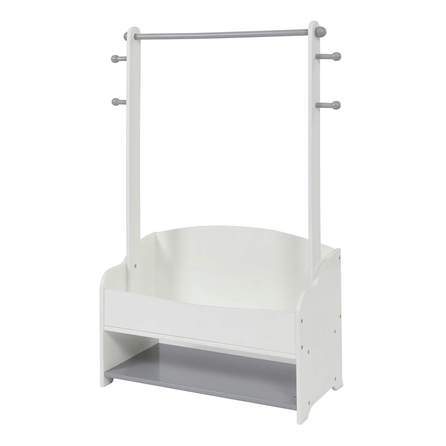 Children's wooden clothes rack with storage shelves - WHITE/GREY