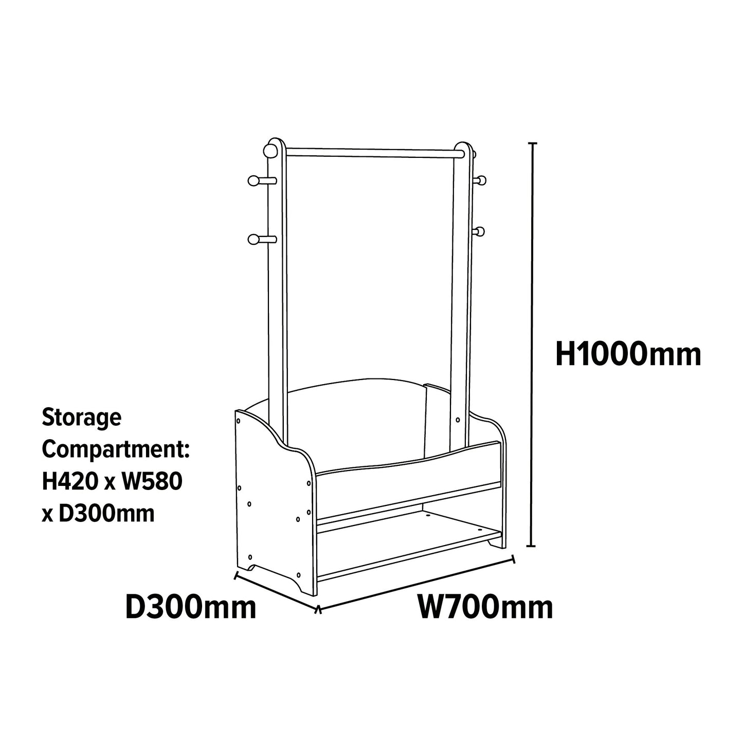 Children's wooden clothes rack with storage shelves - WHITE/GREY