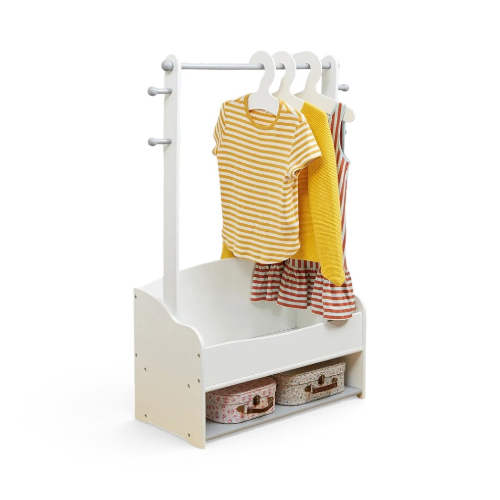 Children's wooden clothes rack with storage shelves - WHITE/GREY