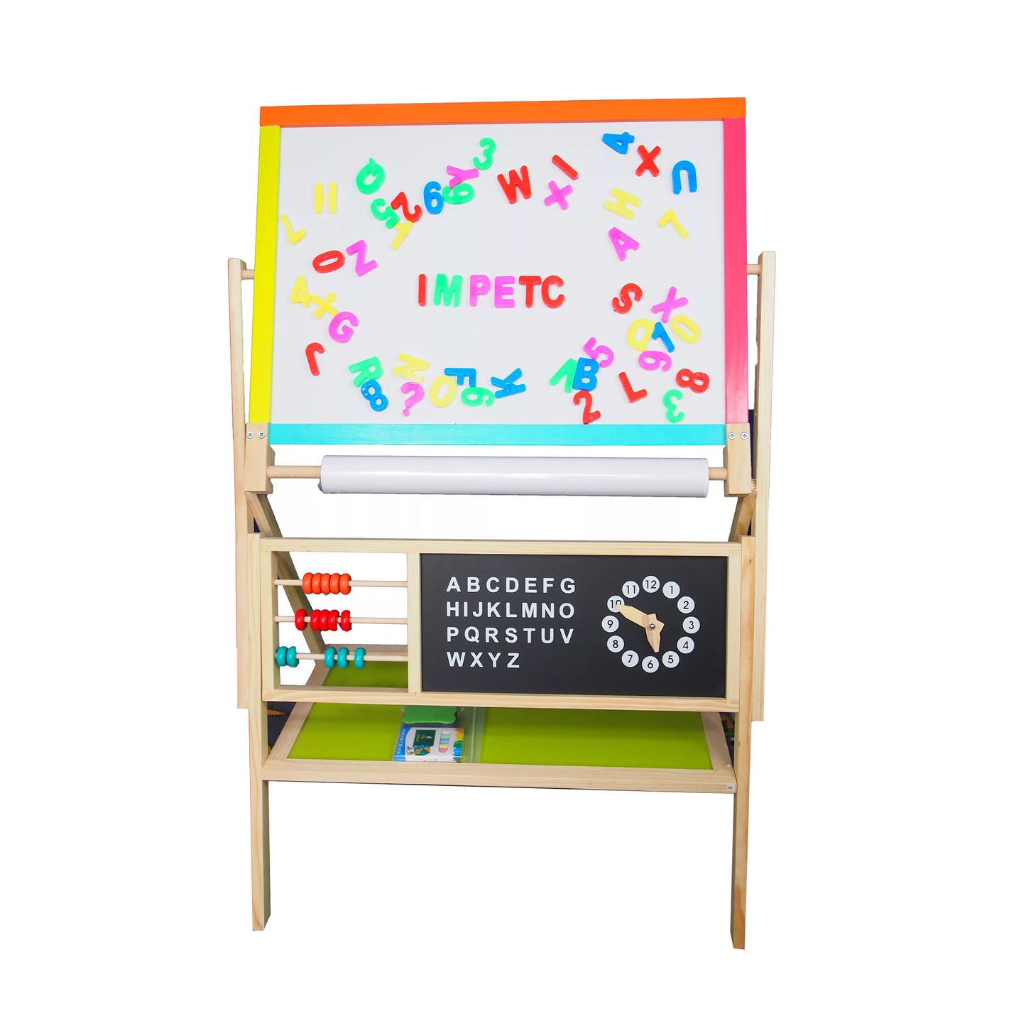 Детска Дървена Дъска, Статив 3 в 1 - Черна дъска, Магнитна Дъска, Бяла Дъска с Аксесоари