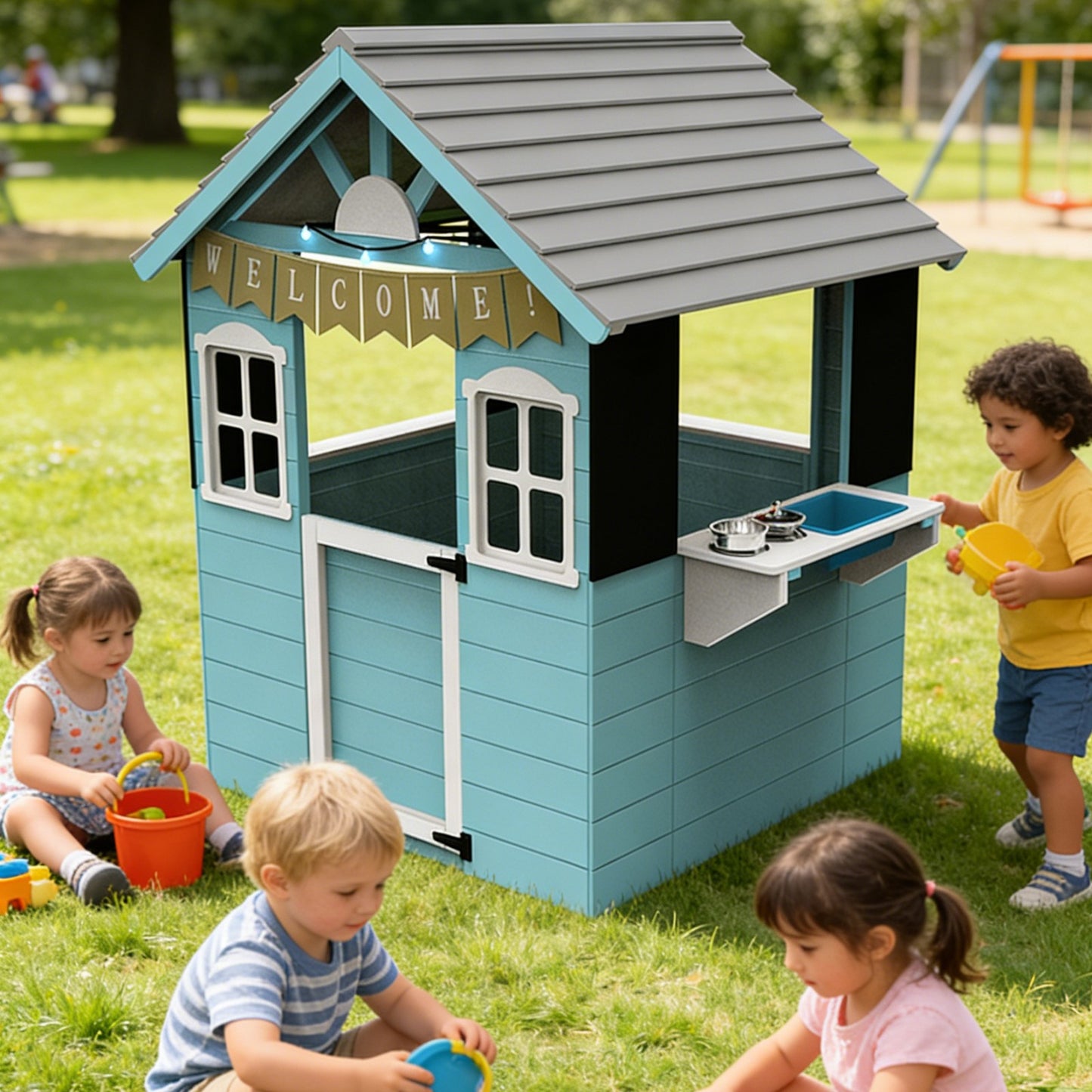 Интериор на детска дървена къща за игра GINGER HOME с кухня