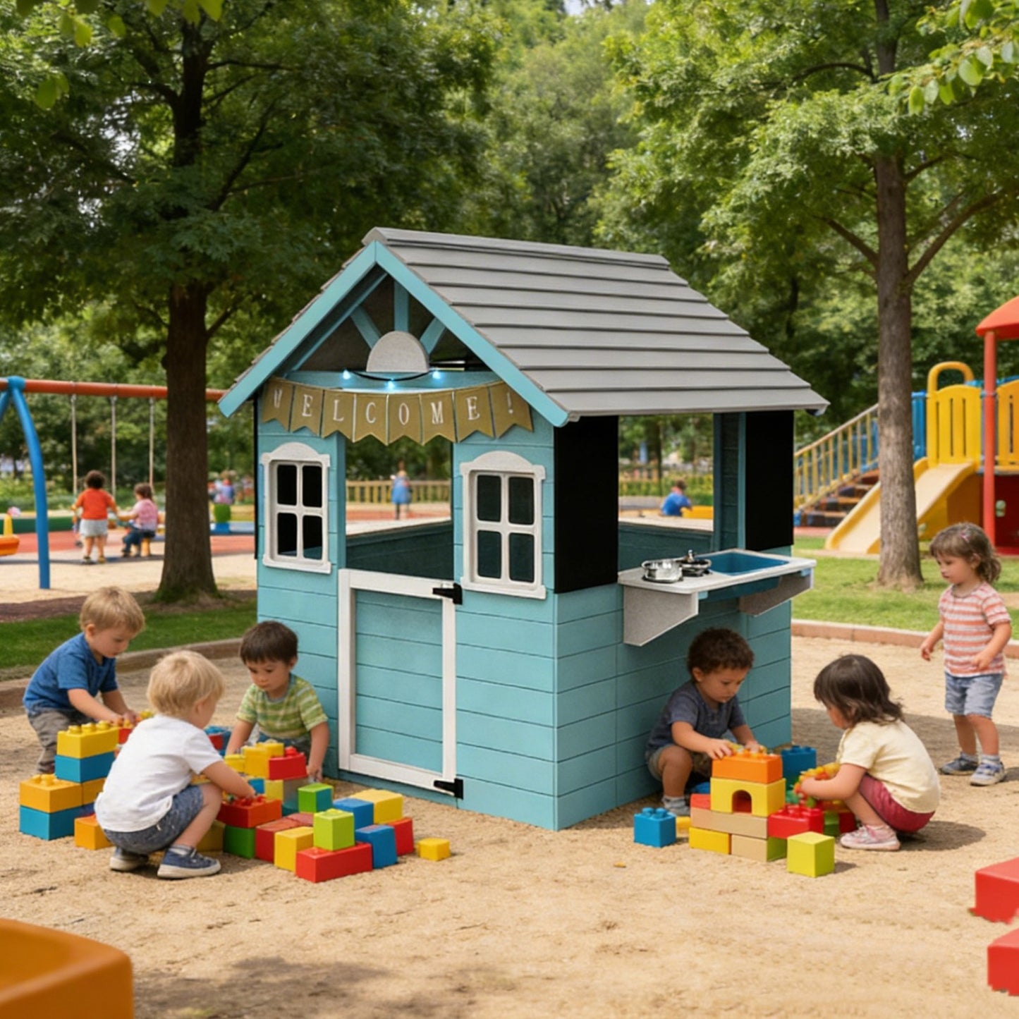 Детска дървена къща за игра GINGER HOME с кухня на детска площадка