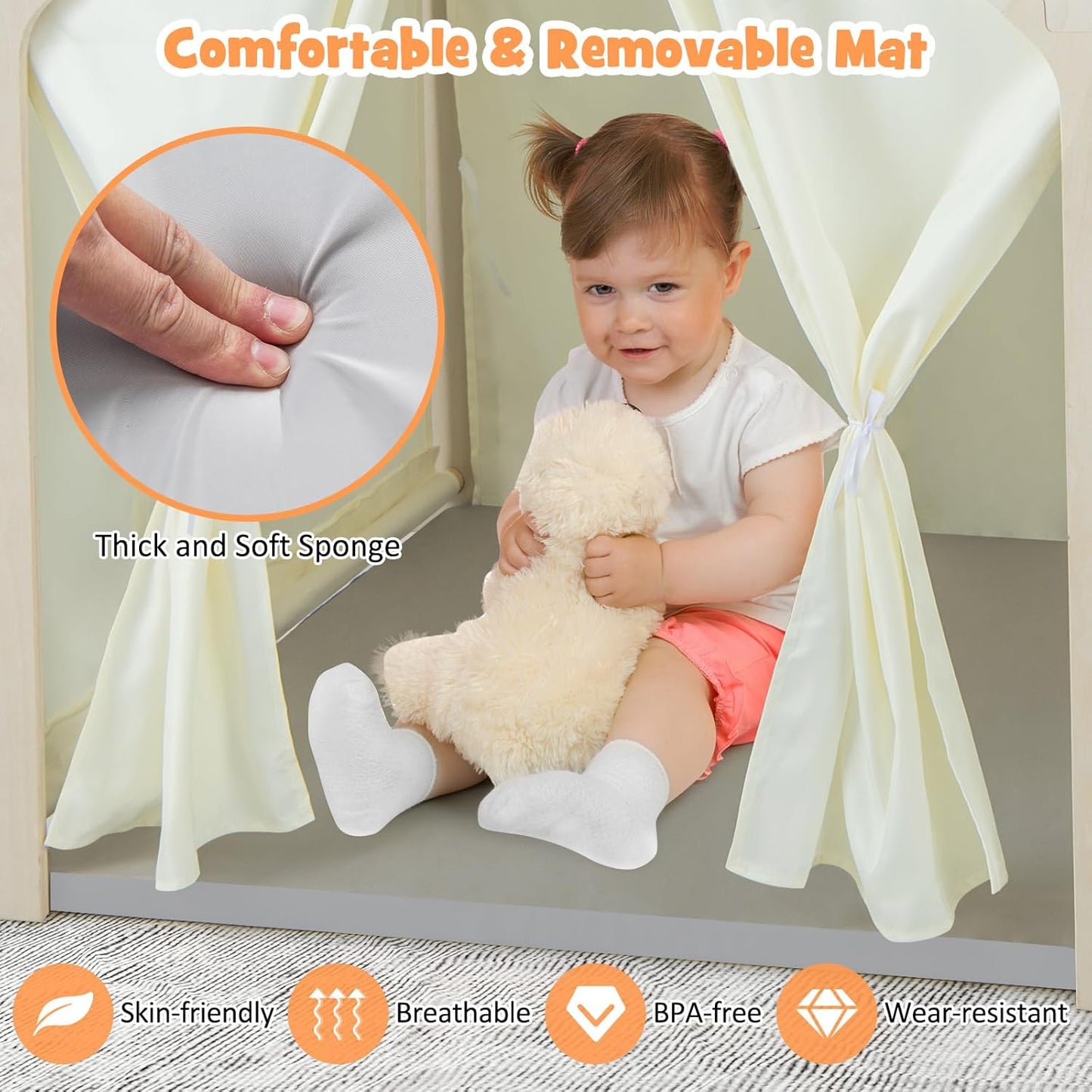 Casetta in legno per bambini 6 in 1 GINGER HOME – Sedia, tavolo, lavagna, organizer, tenda da sole e morbido materassino