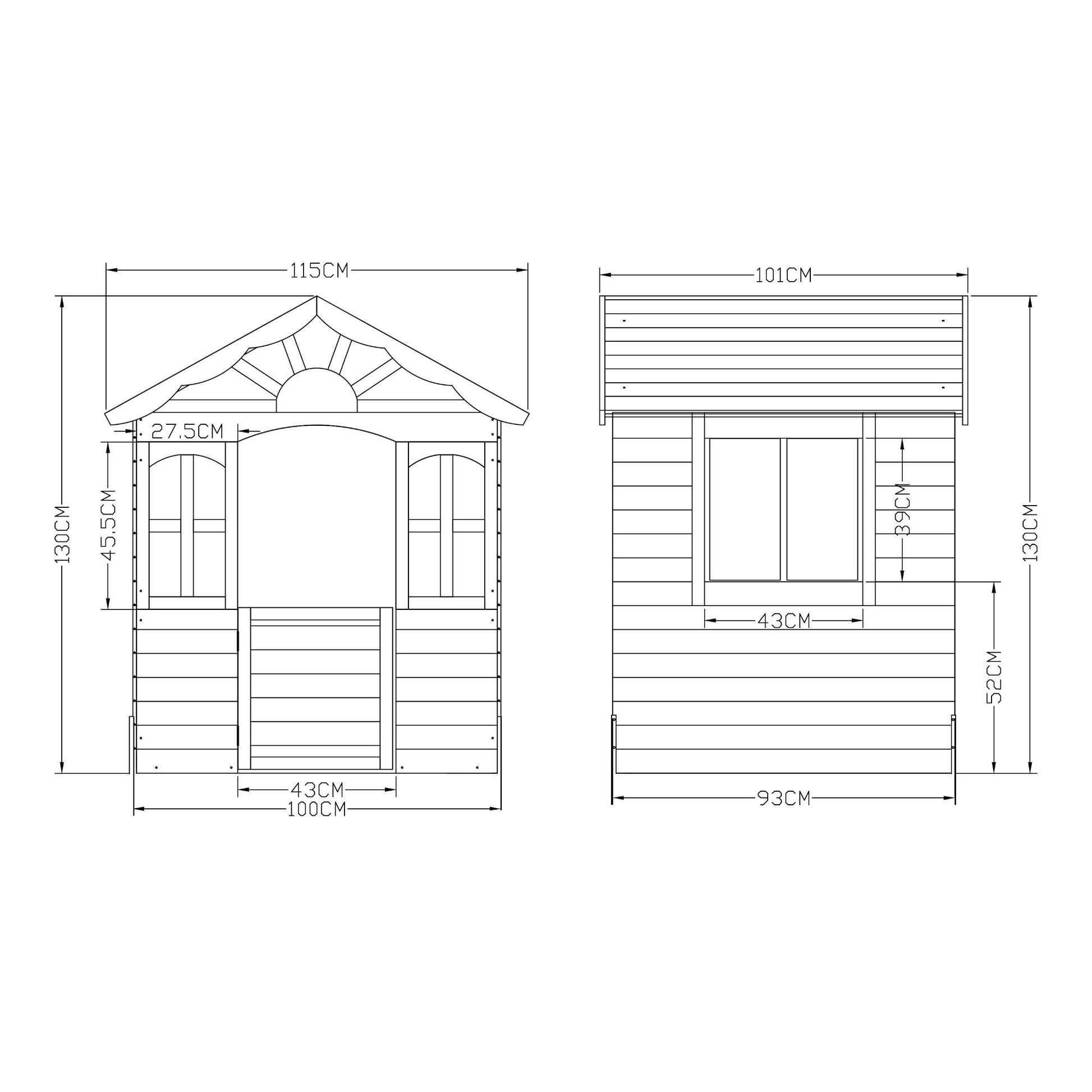 Схема с размери на детска дървена къщичка за двор и градина