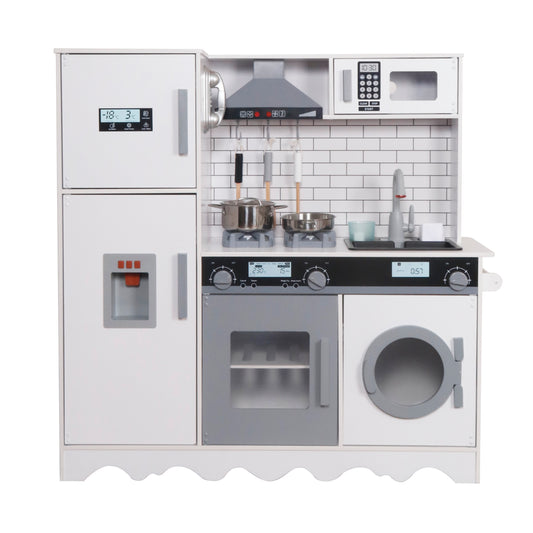 Детска дървена кухня GINGER HOME W10C991 с хладилник, ледогенератор, котлони, мивка, микровълнова, фурна и пералня