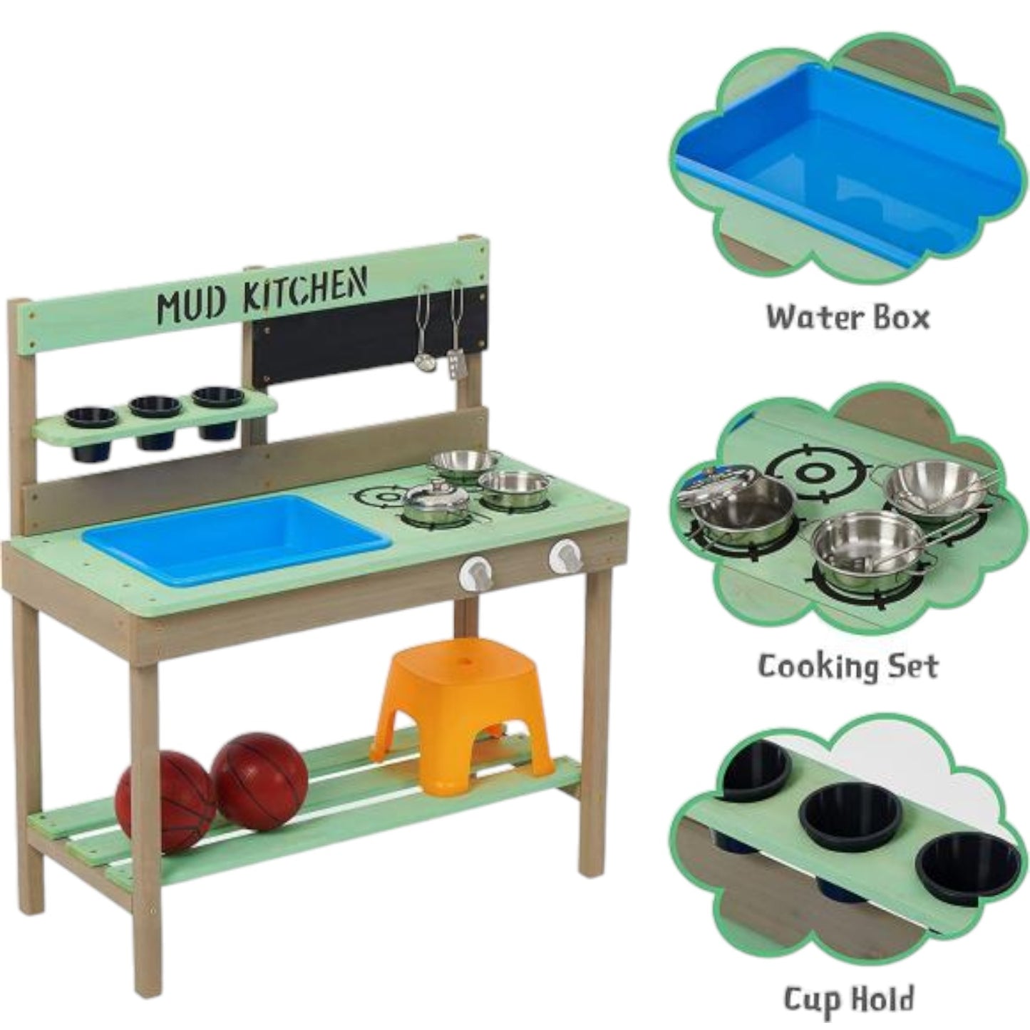 Cucina in legno per bambini GINGER HOME Garden 80x37x88 cm. 2424