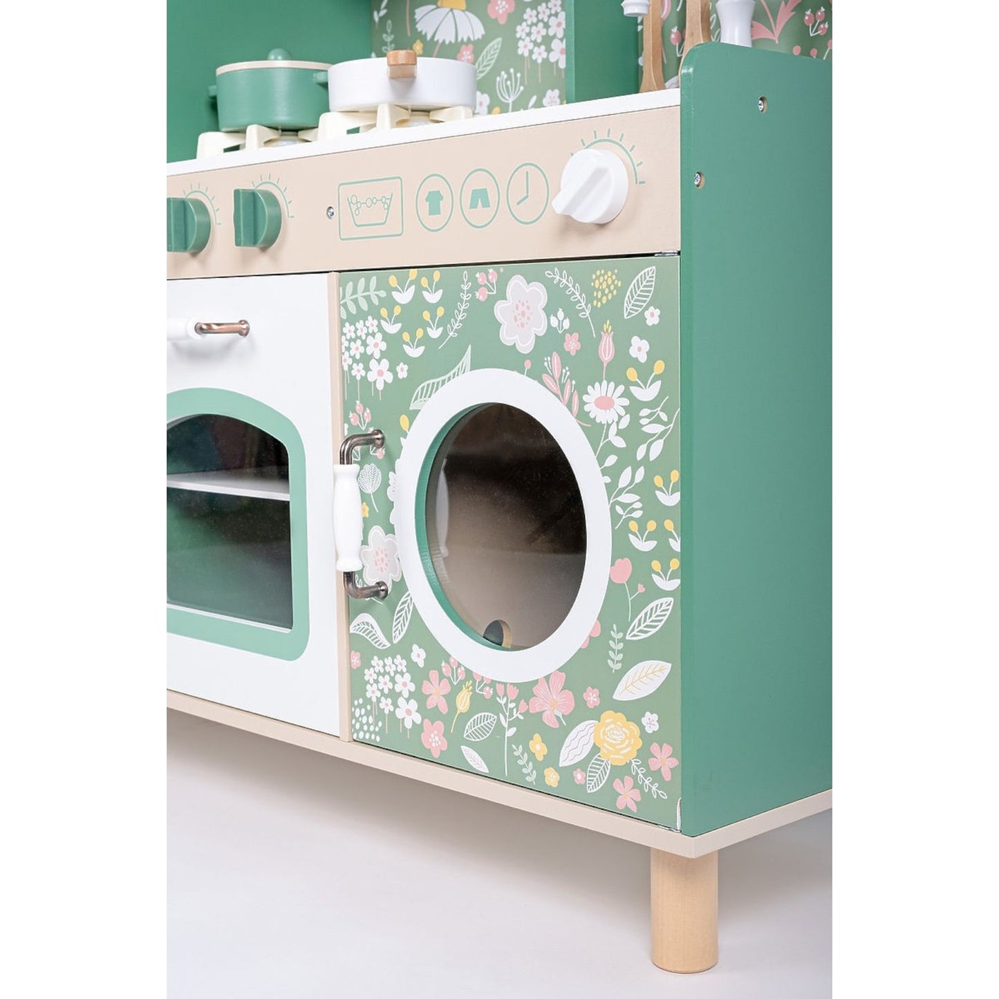 Cucina Giocattolo in Legno GINGER HOME – Stile Vintage con Fornelli Elettronici, Luci e Suoni, 91x31x90 cm