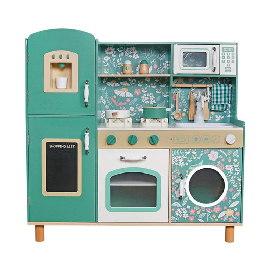 GINGER HOME Cucina in legno per bambini – Stile vintage con piastre elettriche, luci, suoni e accessori funzionali, 91x31x90 cm