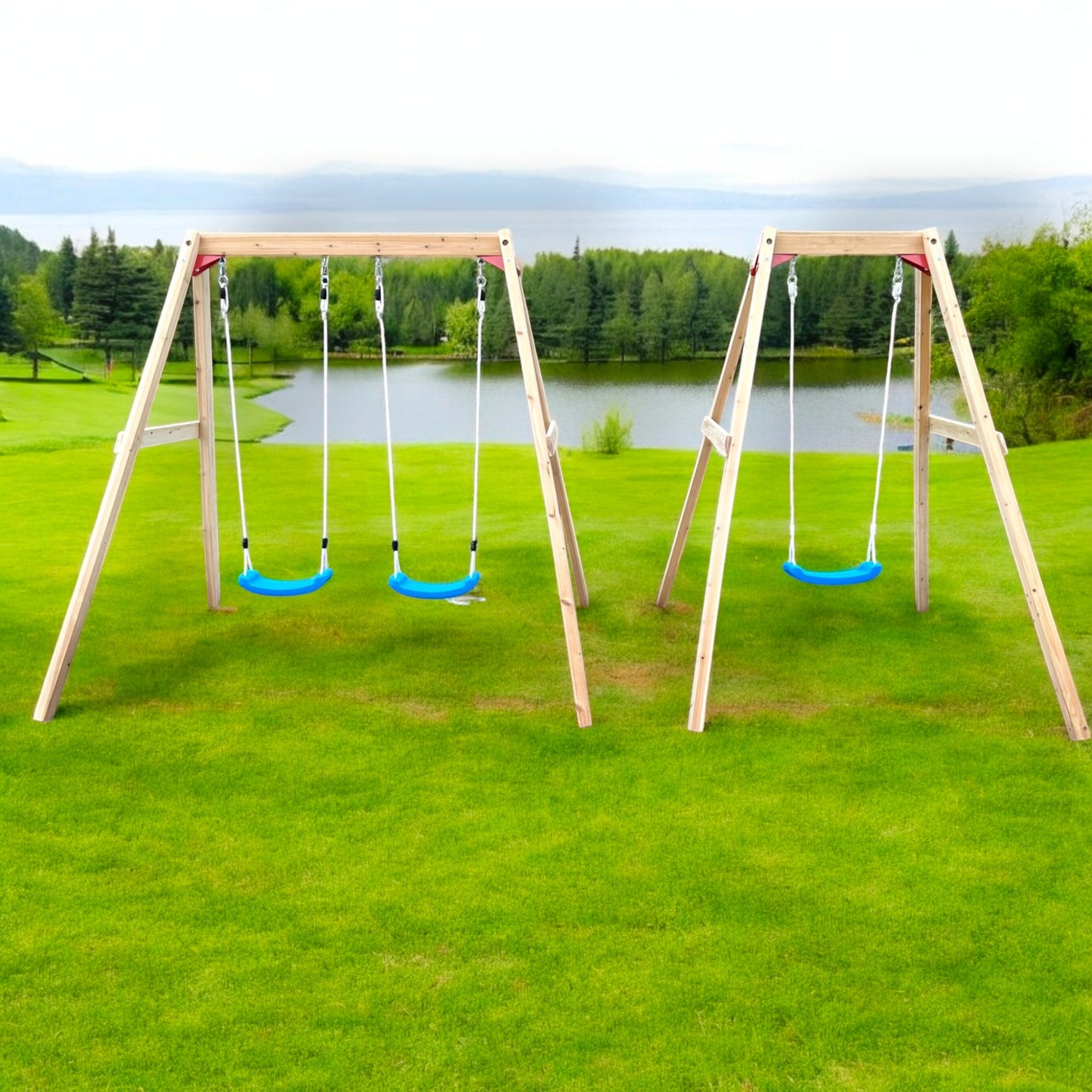 Altalena in legno per bambini GINGER HOME, 156x200x201 cm, gioco sicuro all'aperto