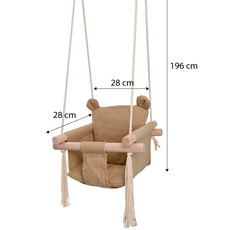 Детска дървена люлка GINGER HOME с обозначени размери 28 × 28 × 196 см