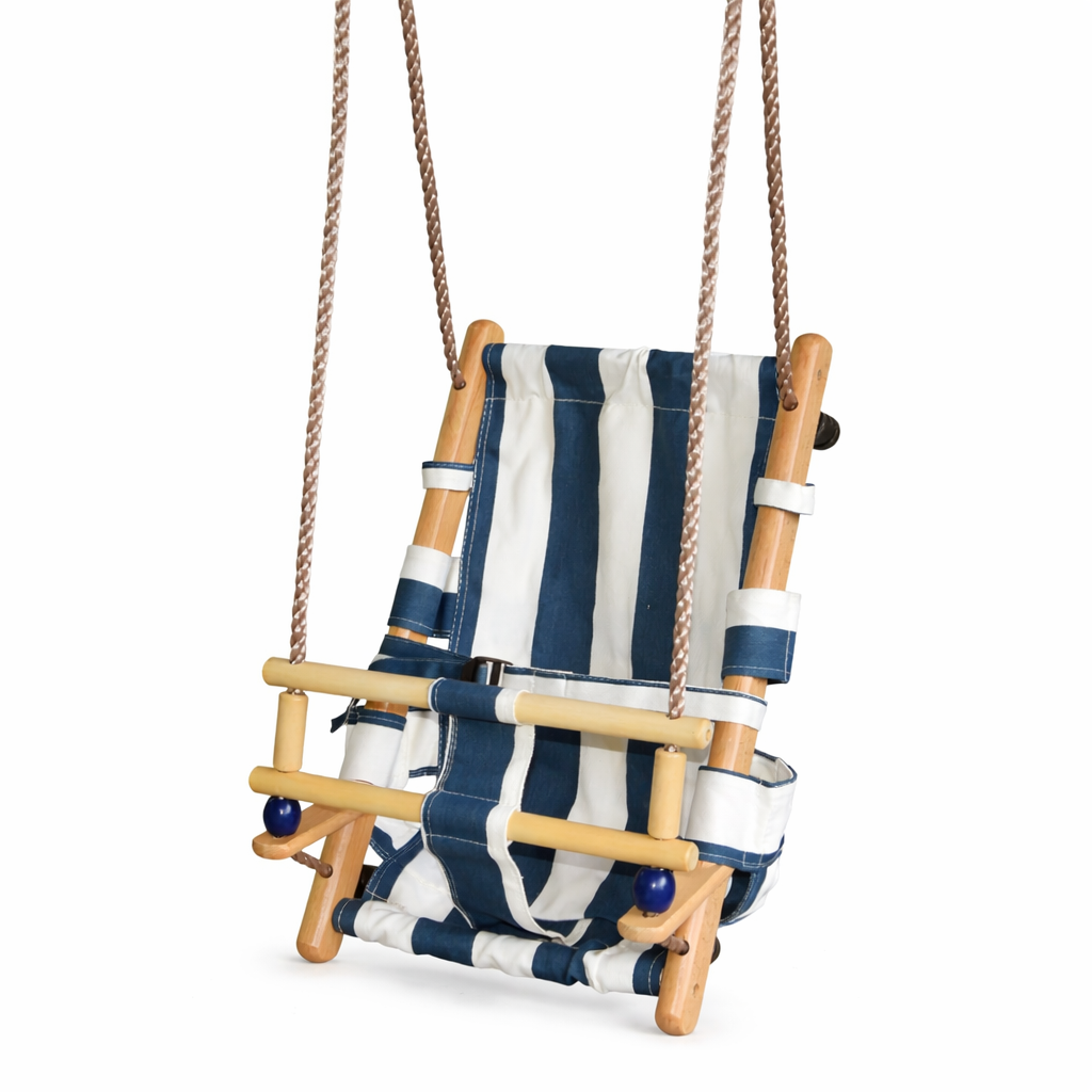 Детска дървена люлка тип шезлонг GINGER HOME – страничен изглед на конструкцията