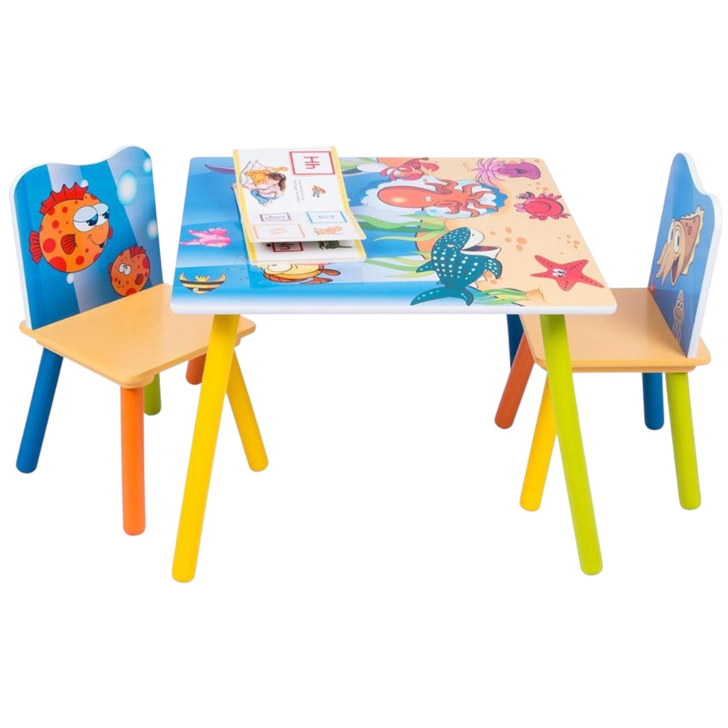 GINGER HOME Tavolo e sedie in legno per bambini con animali marini - Set per disegnare, giocare, imparare e mangiare