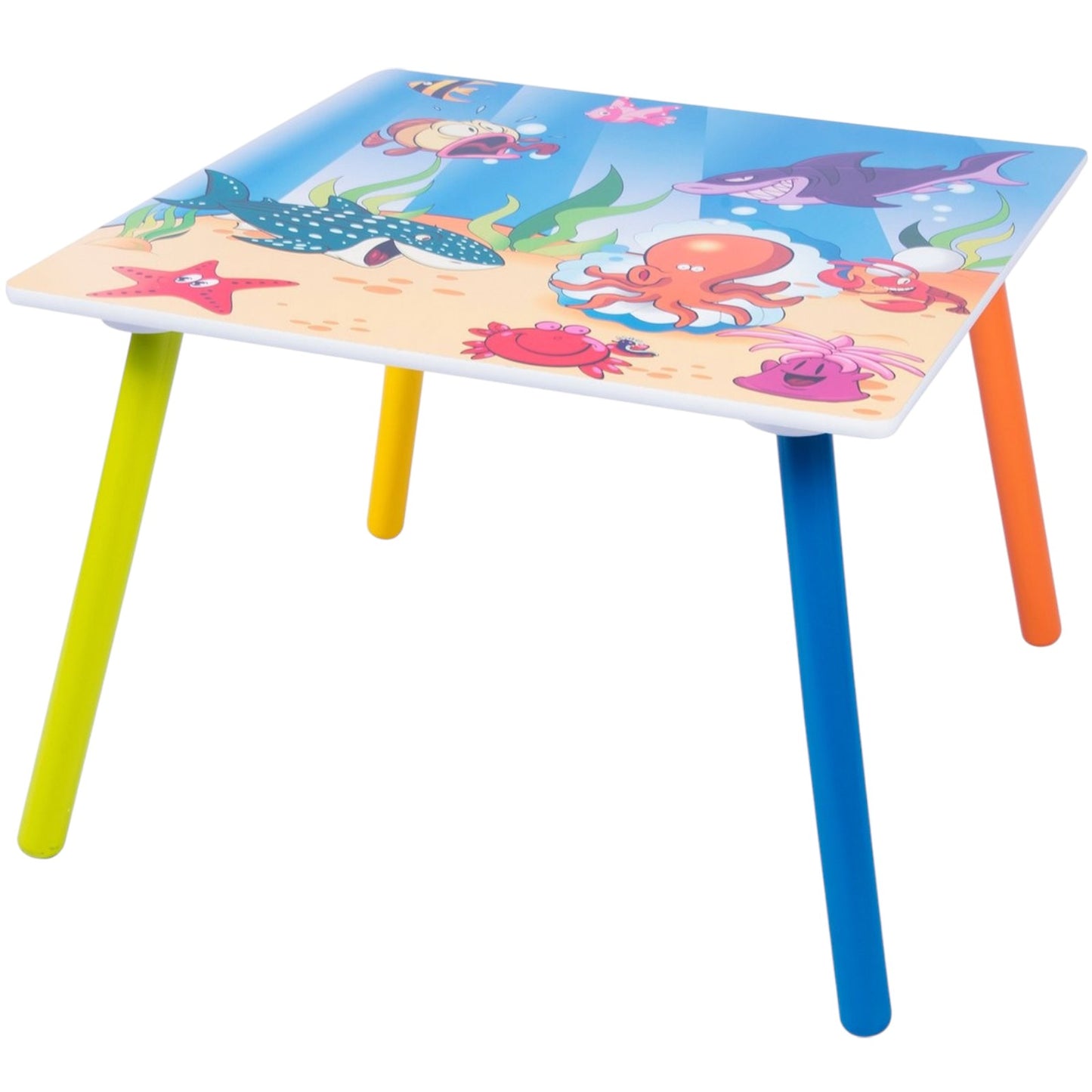 GINGER HOME Tavolo e sedie in legno per bambini con animali marini - Set per disegnare, giocare, imparare e mangiare